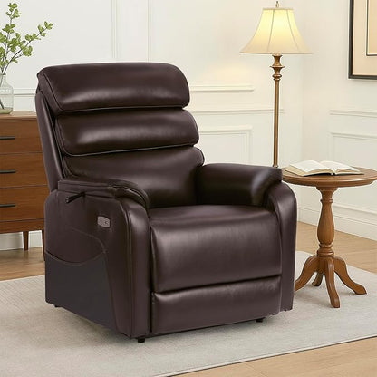 EONIX Dual Motor Lay Flat Power Lift Recliner Chair for Elderly, Electric Leather Lift Chairs for Adults, 400lbs Heavy Duty Power Recliner Lift Sofa with Heat and Massage, Dark Brown