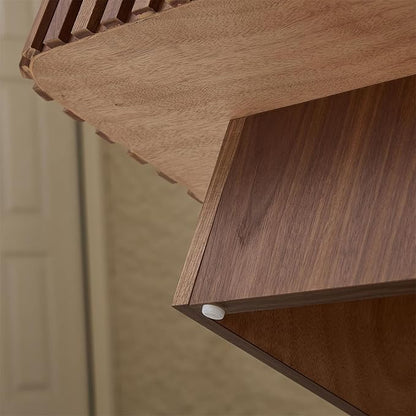Square Lift-top Coffee Table for Living Room, Fluted Coffee Tables with Hidden Storage, Solid Wood Veneered Modern Tea Center Table for Small Space Apartment (Walnut-35.43''D×14.57''H)