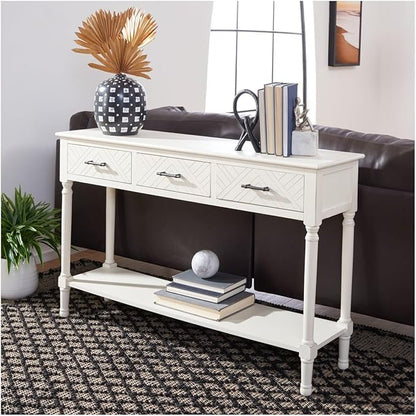 SAFAVIEH Home Collection Peyton Distressed White 3-Drawer Lower Shelf Console Table CNS5705A