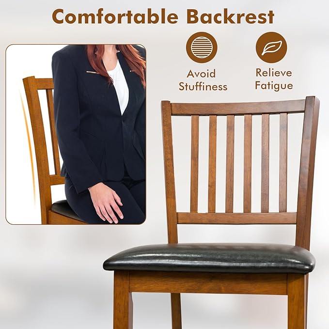COSTWAY Bar Stools Set of 2, 25.5” Counter Height Bar Stool with Backrest, Padded Seat, Footrest & Rubber Wood Frame, for Kitchen Island, Pub & Restaurant (2)