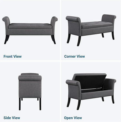 Yaheetech Ottoman with Storage, 52" Storage Ottoman Bench with Safety Hinge, Upholstered Bench with Seating for Bedroom, Living Room, Holds up to 661 lb, Dark Gray