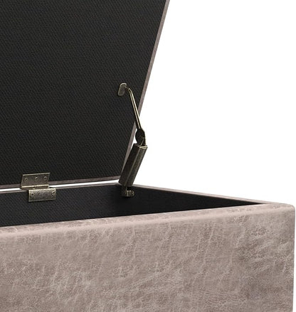 SIMPLIHOME Shay 48 inch Wide Mid Century Modern Rectangular Storage Ottoman in Distressed Grey Taupe Vegan Faux Leather, Assembled, for The Living Room, Entryway and Family Room