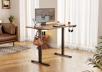 YDN Electric Standing Desk Adjustable Height, 48 x 24 Inches Stand up Desk with Cable Management, Home Office Desks with Splice Board & Black Frame, Rustic Brown Top