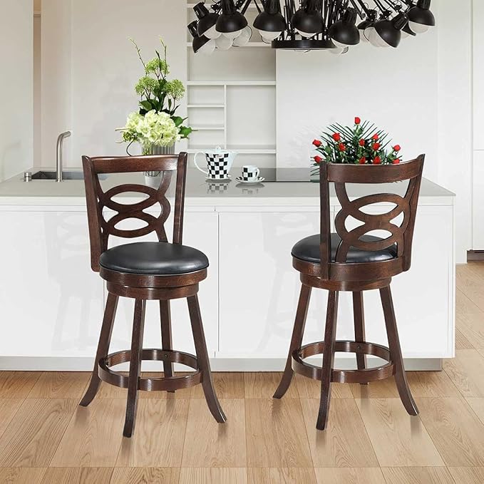 ERGOMASTER Swivel Bar-Stools Set of 2 Brown Counter Height Barstool 24 Inch Seat Bar Chair
