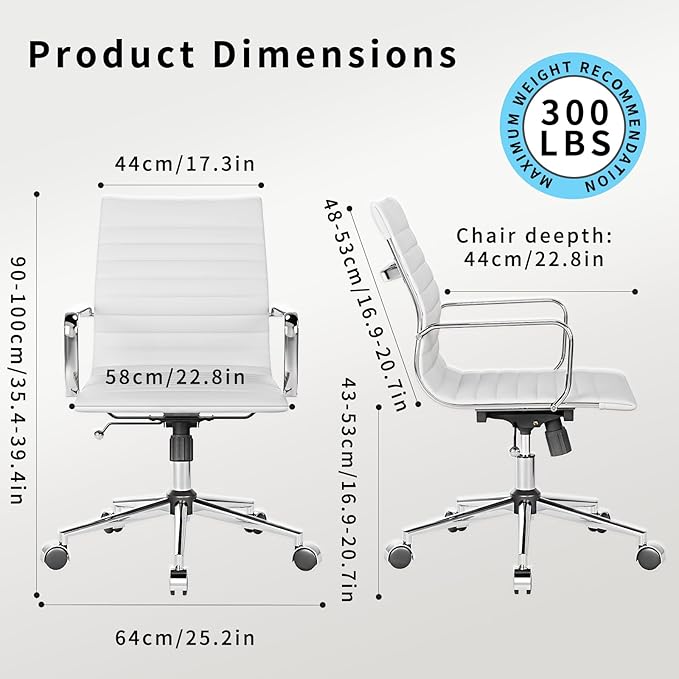 White Office Chair Ergonomic Swivel Desk Chair with Armrests Comfortable Heavy-Duty Chair for Office or Conference Table ，White 22.83in Seat