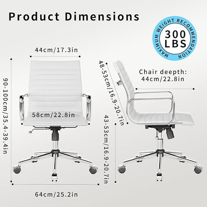 White Office Chair Ergonomic Swivel Desk Chair with Armrests Comfortable Heavy-Duty Chair for Office or Conference Table ，White 22.83in Seat