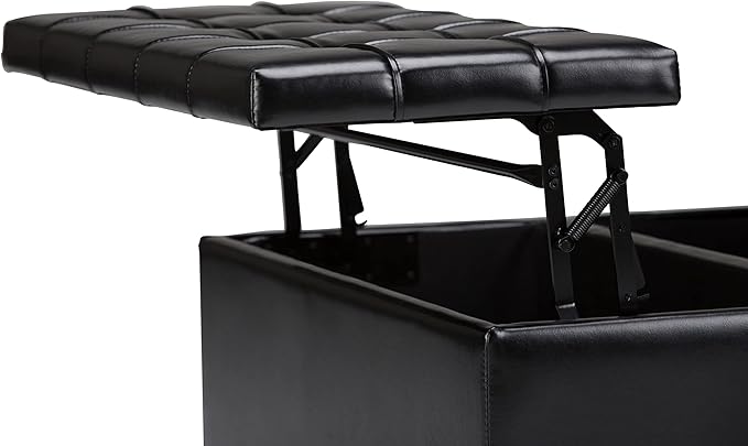 SIMPLIHOME Harrison 36 inch Wide Transitional Square Coffee Table Storage Ottoman in Midnight Black Vegan Faux Leather, Assembled, For the Living Room and Bedroom
