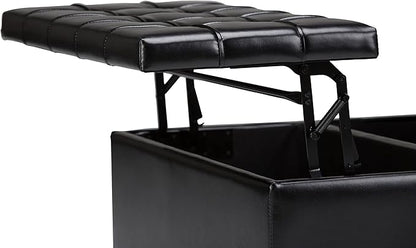 SIMPLIHOME Harrison 36 inch Wide Transitional Square Coffee Table Storage Ottoman in Midnight Black Vegan Faux Leather, Assembled, For the Living Room and Bedroom