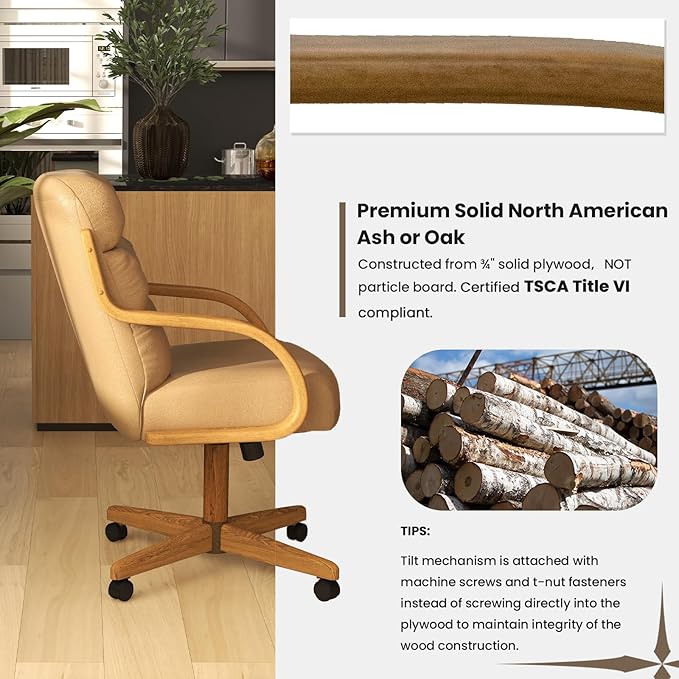 Chromcraft Douglas Set of 4 Classic Swivel Tilt Caster Chairs, Kitchen Chairs (Taupe-Chestnut)