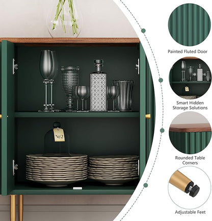 HLR Sideboard Buffet Cabinet, 48" Modern Accent Cabinet with 4 Door and Removable Shelves, Credenza with Storage for Living Room, Dinning Room, Entryway, Green