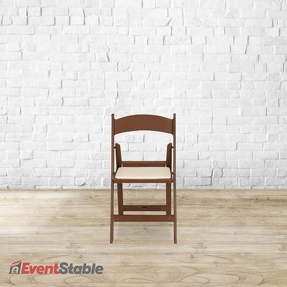 EventStable Titan PRO Resin Folding Chair - Brown with Ivory Indoor/Outdoor Lightweight Foldable Chair - Vinyl Padded Folding Chair for Weddings Parties Events - 100 Pack