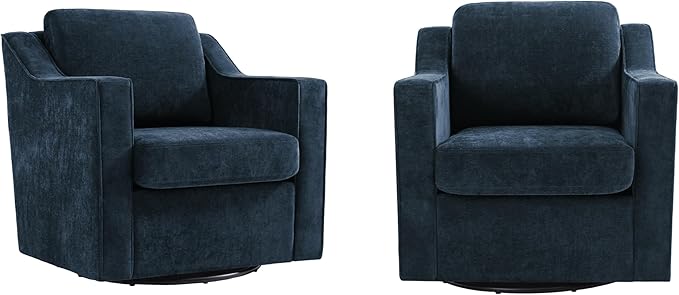 Pia Ricco 360° Swivel Accent Chair, Plush Oversized Chenille Fabric Armchair with Removable Cover for Living Room and Reception,Grey Blue