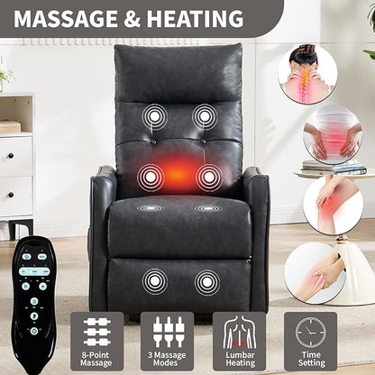 PELUMY Manual Lift Recliner Chair with Massage and Heat for Elderly, Single Motor Electric Lift Chair, Heavy Duty Recliner with USB Charging & Side Pockets (Breathable Leather, Grey)