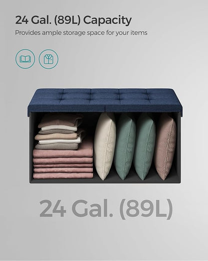 SONGMICS Mazie Collection - 30 Inches Storage Ottoman, Foldable Storage Bench with Flipping Lid, 660 lb Load Capacity, for Entryway, Living Room, Bedroom, Midnight Blue ULSF046Q02