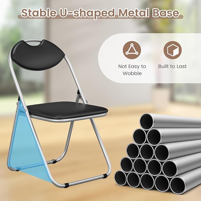 S AFSTAR Folding Chairs Set of 6, 6 Pack Metal Folding Chairs with Padded Seat, 6-Piece Black Foldable Chairs for Reception Waiting Meeting Room Office Lobby Church, Free Assembly, 254 LBS Capacity