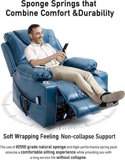 Oversized Lazy Boy Recliner Chair, 2 Motor Leather Recliner, Nursing Lift Chair with Massage and Lumbar Heating, Functional Adult Power Recliner with Cup Holders
