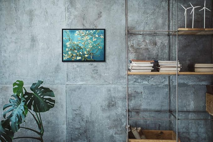 Wieco Art Framed Art Almond Blossom Floral Canvas Prints of Van Gogh Famous Oil Paintings Reproduction Flowers Pictures on Canvas Wall Art for Living Room Home Decorations Black