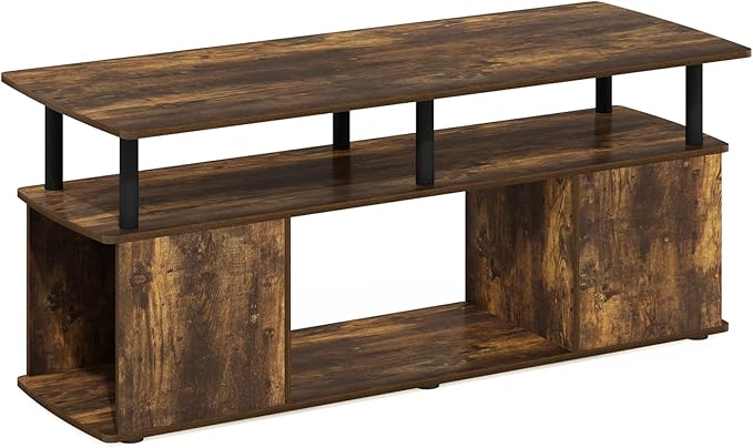 Furinno Jaya Coffee Table, Rectangle Modern Coffee Table with Open Shelf, Side Table with Side Storage, for Living Room, Bedroom, Home Office, Amber Pine