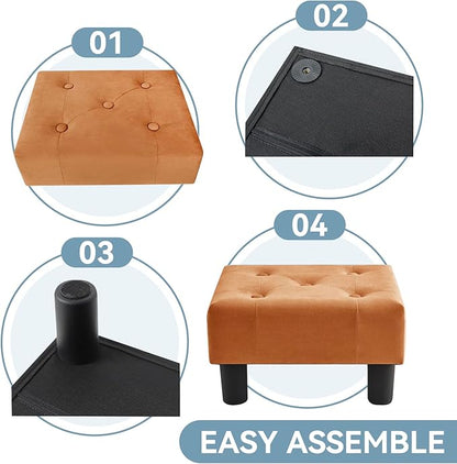 Poofzy Small Foot Stool Ottoman, Velvet Ottoman Foot Rest with Legs, Rectangle Foot Rest for Couch, Footstools and Ottomans Small for Living Room and Entryway (Orange)