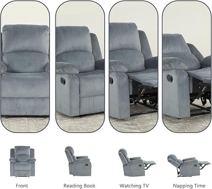 CANMOV Manual Recliner Chair Set of 2, Soft Fabric Overstuffed Recliner Single Sofa Chair for Living Room, Heavy Duty and Safety Reclining Mechanism (Blue Grey)