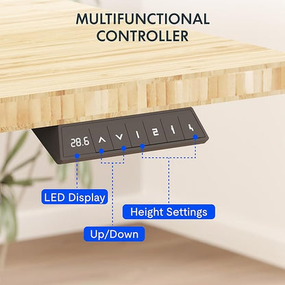 FLEXISPOT EN2 Whole-Piece Bamboo Standing Desk Clamp Power Strip, 55 x 28 Electric Stand Up Height Adjustable Desk with Cable Management (Grey Frame + 55" Bamboo Top, 2 Packages)