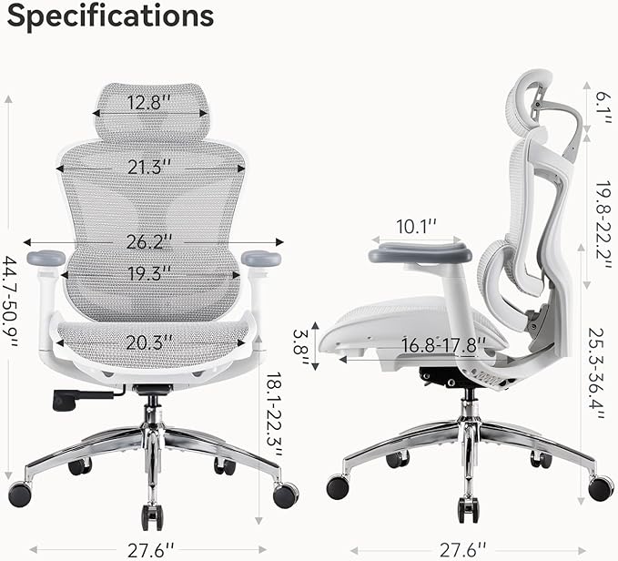 SIHOO Doro C300 Ergonomic Office Chair with Ultra Soft 3D Armrests, Dynamic Lumbar Support for Home Office Chair, Adjustable Backrest Desk Chair, Swivel Big and Tall Computer Chair (Grey)