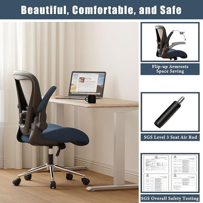 Blue Ergonomic Office Desk Chair, Soft Fabric Thickened Curved seat Cushion with Adjustable Lumbar Support, Perfect Blend of Comfort and Good Looks, Ideal Chair for Home or Office, Navy Blue