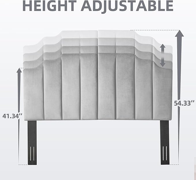Tufted Headboard, Comfort Velvet Upholstered Headboard, Modern Vertical Channel Design, King Size Bed Compatible, Easy Assembly，Soft Grey