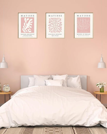 Framed Matisse Pink Canvas Wall Art,Abstract Matisse Canvas Wall Decor,16x12IN High Framed Wood Design Print,Minimalist Classic Decor Aesthetic for Living Room,Bedroom,Bathroom Set of 3