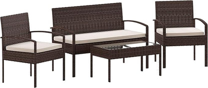 Flash Furniture Aransas Series 4 Piece Brown Patio Set with Steel Frame and Beige Cushions