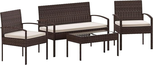 Flash Furniture Aransas Series 4 Piece Brown Patio Set with Steel Frame and Beige Cushions