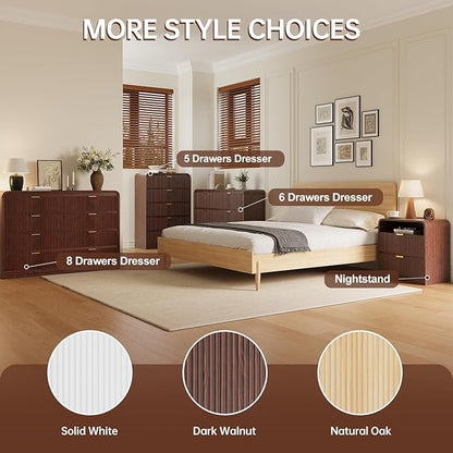 FURSUN Fluted 8 Drawers Dresser for Bedroom, 55" Wide Wooden Dresser with Metal Handle, Curved Profile Design, Modern Storage Organizer for Bedroom, Hallway (Walnut)