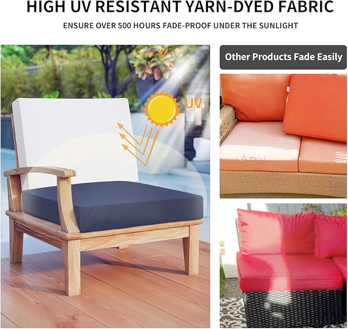 Easy-Going Waterproof Patio Cushion Covers ONLY Cover 22x20x4 inch 4 Pack Replacement Non-Slip Outdoor Seat Cushion Slipcover with Zipper. Navy