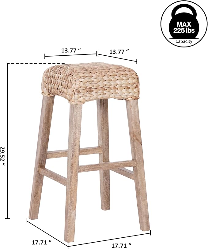 JONATHAN Y BSL1101B Maui 29.5" Rustic Bohemian Hyacinth/Wood Backless Bar Stool for Home, Kitchen, Dining Room, Workspaces, Cafes and Resturants, Natural Woven Seat with Natural Wood Frame