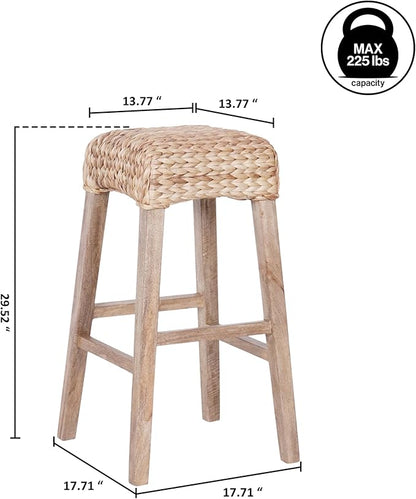 JONATHAN Y BSL1101B Maui 29.5" Rustic Bohemian Hyacinth/Wood Backless Bar Stool for Home, Kitchen, Dining Room, Workspaces, Cafes and Resturants, Natural Woven Seat with Natural Wood Frame