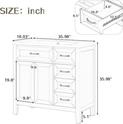 Favfurish 36" Bathroom Vanity with Sink Combo,Bathroom Vanity Cabinet with Two Soft-Closing Doors and Four Drawers,Free Stading Vanities w/Modern Design,for Bathroom,Easy Assembly,Black