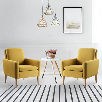 Lohoms Mid-Century Modern Accent Chair, Linen Fabric Upholstered Comfy Reading Leisure Chair for Living Room, Bedroom, Office, Waiting Room, Wood Legs, Mustard Yellow