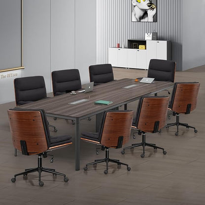 Armless Modern Walnut Office Desk Chair with Wheels, Adjustable Wide Swivel Task Chair, Ergonomic Cross Legged Fabric Chair for Conference Room, Home Office (Black)