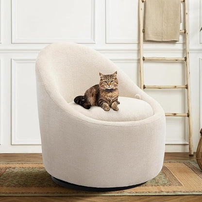 360° Swivel Accent Chair, Mid-Century Modern Chair with Hidden Storge, Small Swivel Chair with Arms for Living Room/Office-Beige