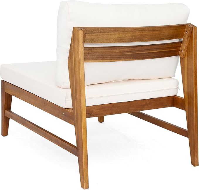 Christopher Knight Home Suri Set of 2 Acacia Wood Lounge Chair Outdoor, Contemporary Accent Chair Set with Weather Resistant Cushion, Deep Seating Armless, Comfy Patio Chairs, Teak + Cream