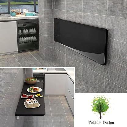 Wall Mounted Folding Table,Black Floating Desk for Small Spaces,Stainless Steel Bracket Laundry Folding Table,Wall Folding Desk,Home Bars and Dining Establishments(80X50cm/31.5"×19.7")