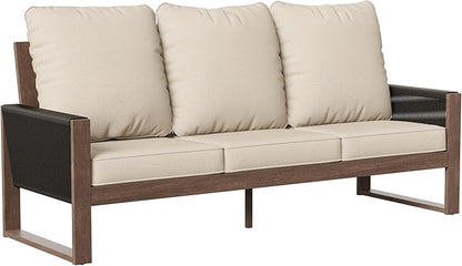 Patio Furniture 3 Seater Sofa Cedar Wood Indoor&Outdoor Couch, Outside Deep Seat High Back Porch Sofa