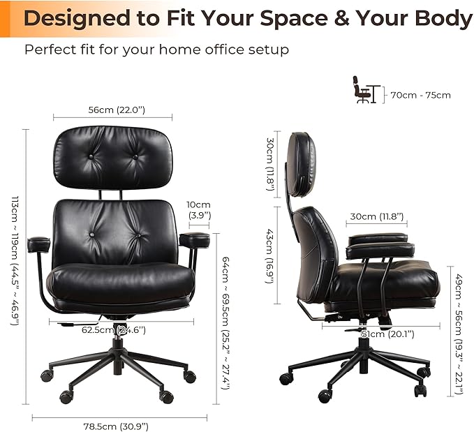 Ergonomic Office Chair Comfy with Lumbar Support, High Back Dark Brown PU Leather Rolling Executive Desk Chair for Home Office & Gaming, 360° Swivel, 300lbs (Black)