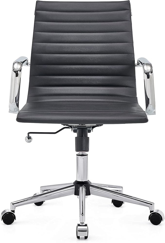 Modern Black Office Chair Computer Desk Chairs Conference Leather Home Office Dsek Chair Mid Back Swivel Chairs with Arms (Black)…