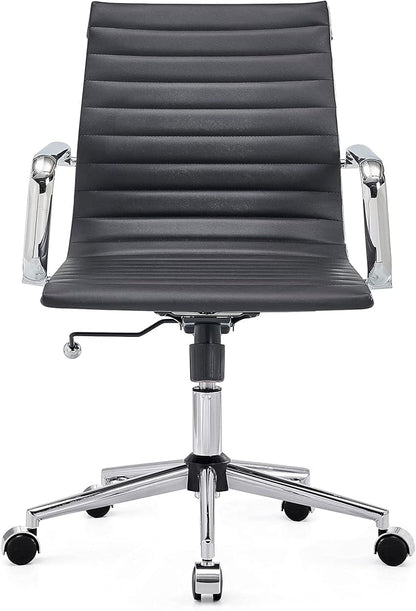 Modern Black Office Chair Computer Desk Chairs Conference Leather Home Office Dsek Chair Mid Back Swivel Chairs with Arms (Black)…