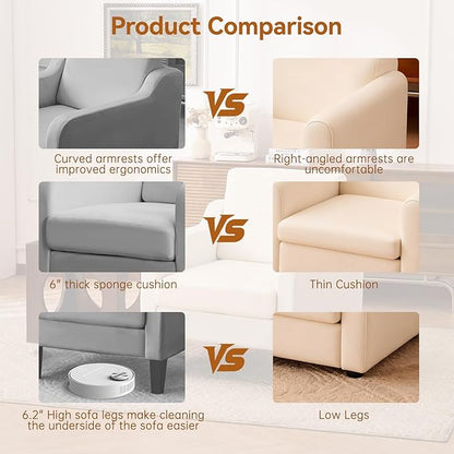 Accent Chair for Living Room, Modern Velvet Living Room Chairs with Wide Backrest, Upholstered Comfy Chair with Cushion, Oversized Sofa Chair with Wood Legs, Single Armchair, Grey