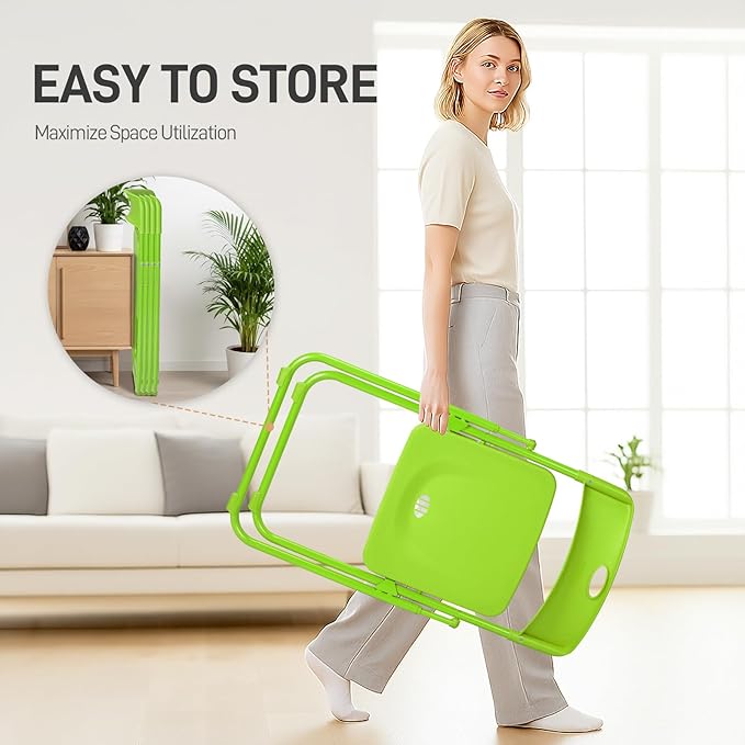 Karl home 6 Pcs Folding Chair, 300LBS Lightweight Foldable Plastic Chair, Reinforced Metal Frame Easy to Fold & Store for Indoor & Outdoor, Wedding, Party, Meeting Room, Patio and Garden, Green