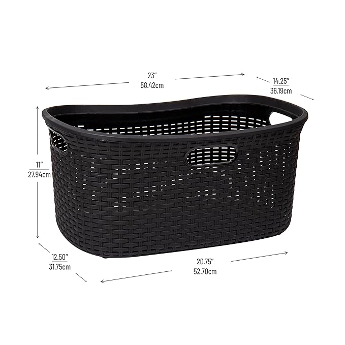 Mind Reader 40L Laundry Basket, Clothes Hamper, Premium Wicker Design, Plastic, Set of 2, Black