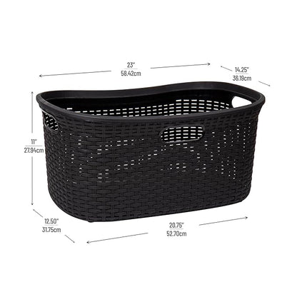 Mind Reader 40L Laundry Basket, Clothes Hamper, Premium Wicker Design, Plastic, Set of 2, Black