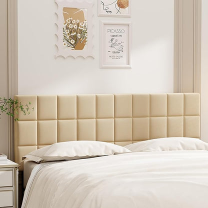 ALISH Velvet Tufted Headboard with Adjustable Height and Width, Foldable Upholstered Headboard with Metal Legs for King Size Metal and Wood Bed Frame (Apricot, King)